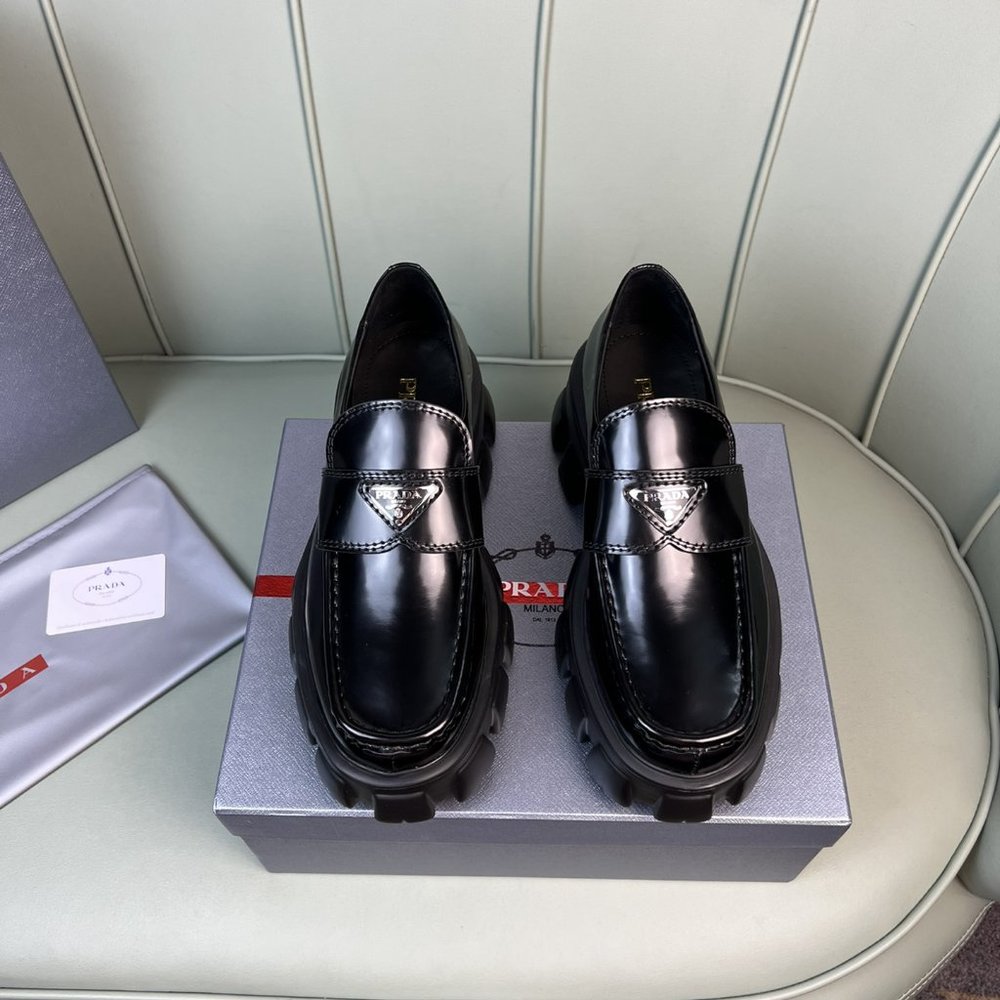 Prada Monolith Brushed Loafers Black For Women